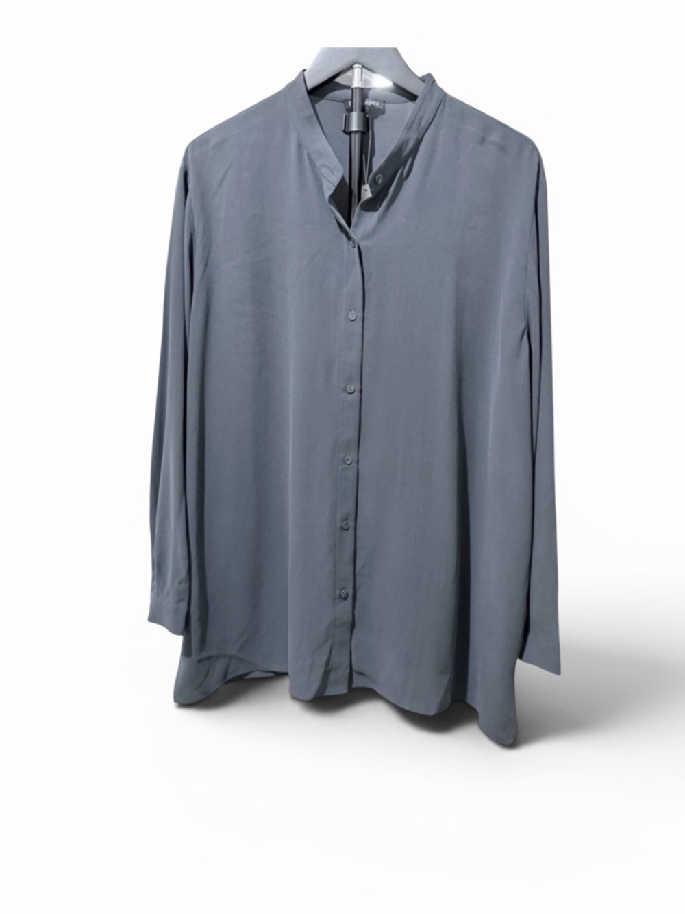 Eileen Fisher Silk Georgette Crepe Mandarin Collar Boxy Large Graphite NWT - Picture 9 of 9